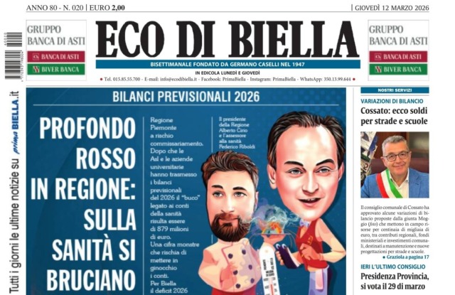 “Profondo rosso in Regione”: la prima pagina di Eco di Biella in edicola oggi