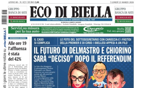 “Il futuro di Delmastro e Chiorino sarà ‘deciso’ dopo il referendum”: la prima pagina di Eco di Biella in edicola oggi