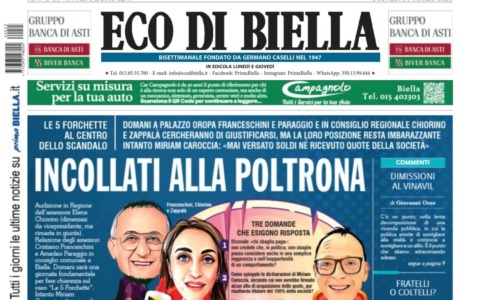 “Incollati alla poltrona”: la prina pagina di Eco di Biella in edicola oggi