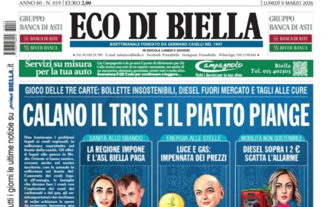 “Calano il tris e il piatto piange”: la prima pagina di Eco di Biella in edicola oggi