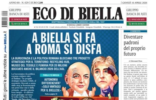 “A Biella si fa a Roma si disfa”: la prima pagina di Eco di Biella in edicola oggi