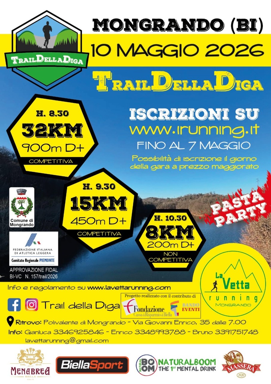 Trail della Diga 2026: Mongrando si prepara a una giornata di sport e territorio