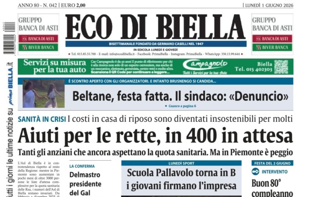 “Aiuti per le rette, in 400 in attesa”: la prima pagina di Eco di Biella in edicola oggi