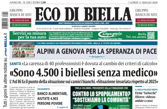 “Sono 4.500 i biellesi senza medico”: la prima pagina di Eco di Biella in edicola oggi