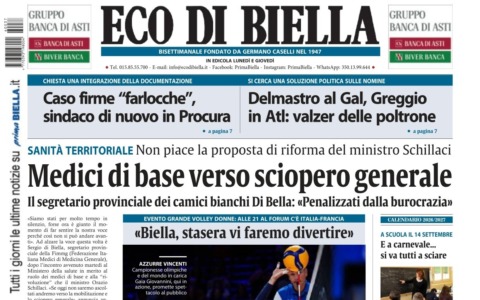 “Medici di base verso sciopero generale”: la prima pagina di Eco di Biella in edicola oggi