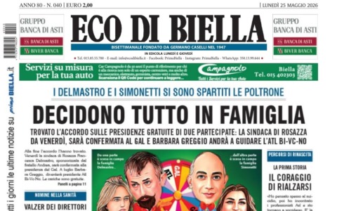 “Decidono tutto in famiglia”: la prima pagina di Eco di Biella in edicola oggi