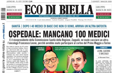 “Ospedale: mancano 100 medici”: la prima pagina di Eco di Biella in edicola oggi