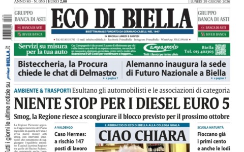 “Niente stop per i diesel Euro 5”: la prima pagina di Eco di Biella in edicola oggi