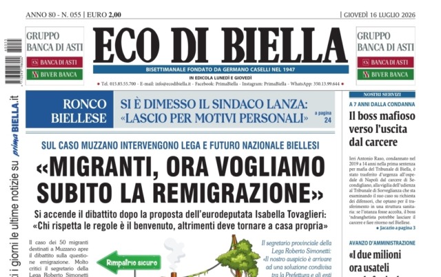“Migranti, ora vogliamo subito la remigrazione”: la prima pagina di Eco di Biella in edicola oggi
