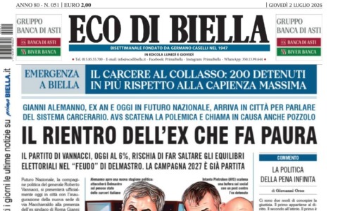 “Il rientro dell’ex che fa paura”: la prima pagina di Eco di Biella in edicola oggi