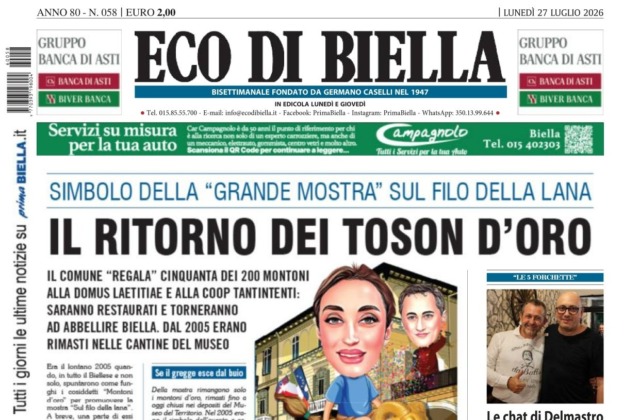 “Il ritorno dei toson d’oro”: la prima pagina di Eco di Biella in edicola oggi