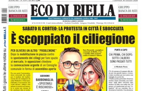 “È scoppiato il ciliegione”: la prima pagina di Eco di Biella in edicola oggi