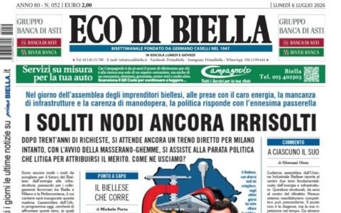 “I soliti nodi ancora irrisolti”: la prima pagina di Eco di Biella in edicola oggi