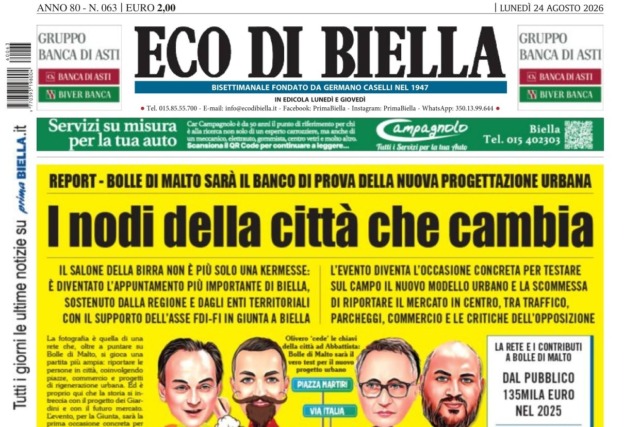 “I nodi della città che cambia”: la prima pagina di Eco di Biella in edicola oggi