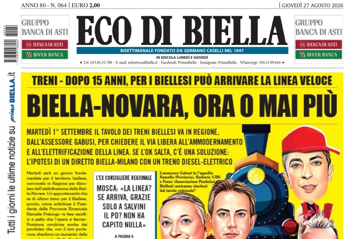 “Biella-Novara, ora o mai più”: la prima pagina di Eco di Biella in edicola oggi