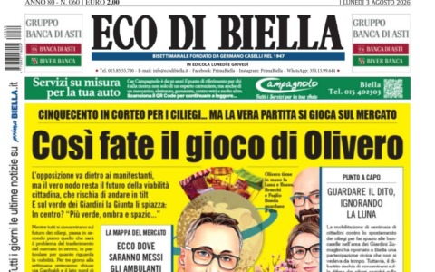 “Così fate il gioco di Olivero”: la prima pagina di Eco di Biella in edicola oggi