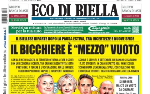 “Il bicchiere è ‘mezzo’ vuoto”: la prima pagina di Eco di Biella in edicola oggi