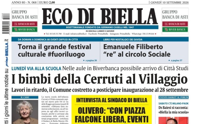 “I bimbi della Cerruti al Villaggio”: la prima pagina di Eco di Biella in edicola oggi