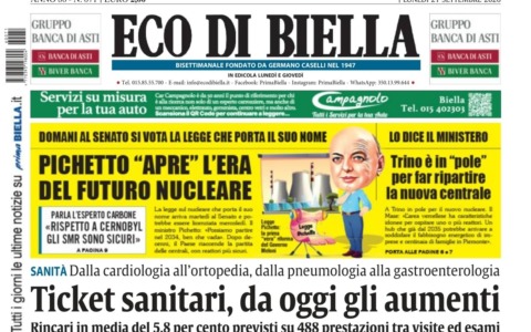 “Ticket sanitari, da oggi gli aumenti”: la prima pagina di Eco di Biella in edicola oggi