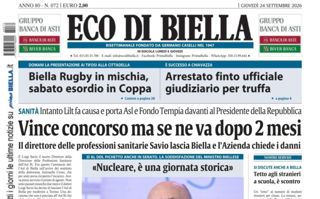 “Vince concorso ma se ne va dopo 2 mesi”: la prima pagina di Eco di Biella in edicola oggi