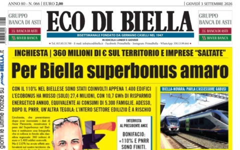 “Per Biella Superbonus amaro”: la prima pagina di Eco di Biella in edicola oggi