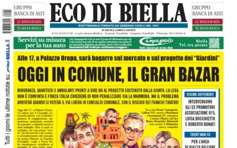 “Oggi in Comune, il gran bazar”: la prima pagina di Eco di Biella in edicola oggi