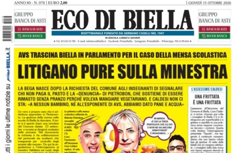 “Litigano pure sulla minestra”: la prima pagina di Eco di Biella in edicola oggi