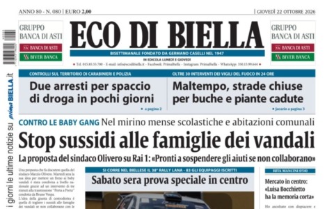 “Stop sussidi alle famiglie dei vandali”: la prima pagina di Eco di Biella in edicola oggi